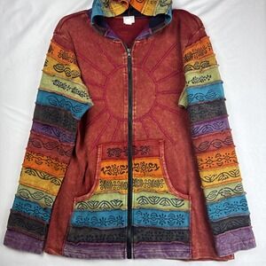Rainbow Hippie Boho Hoodie Full Zip Jacket Colorful Sun Cotton Artsy Womens 1X